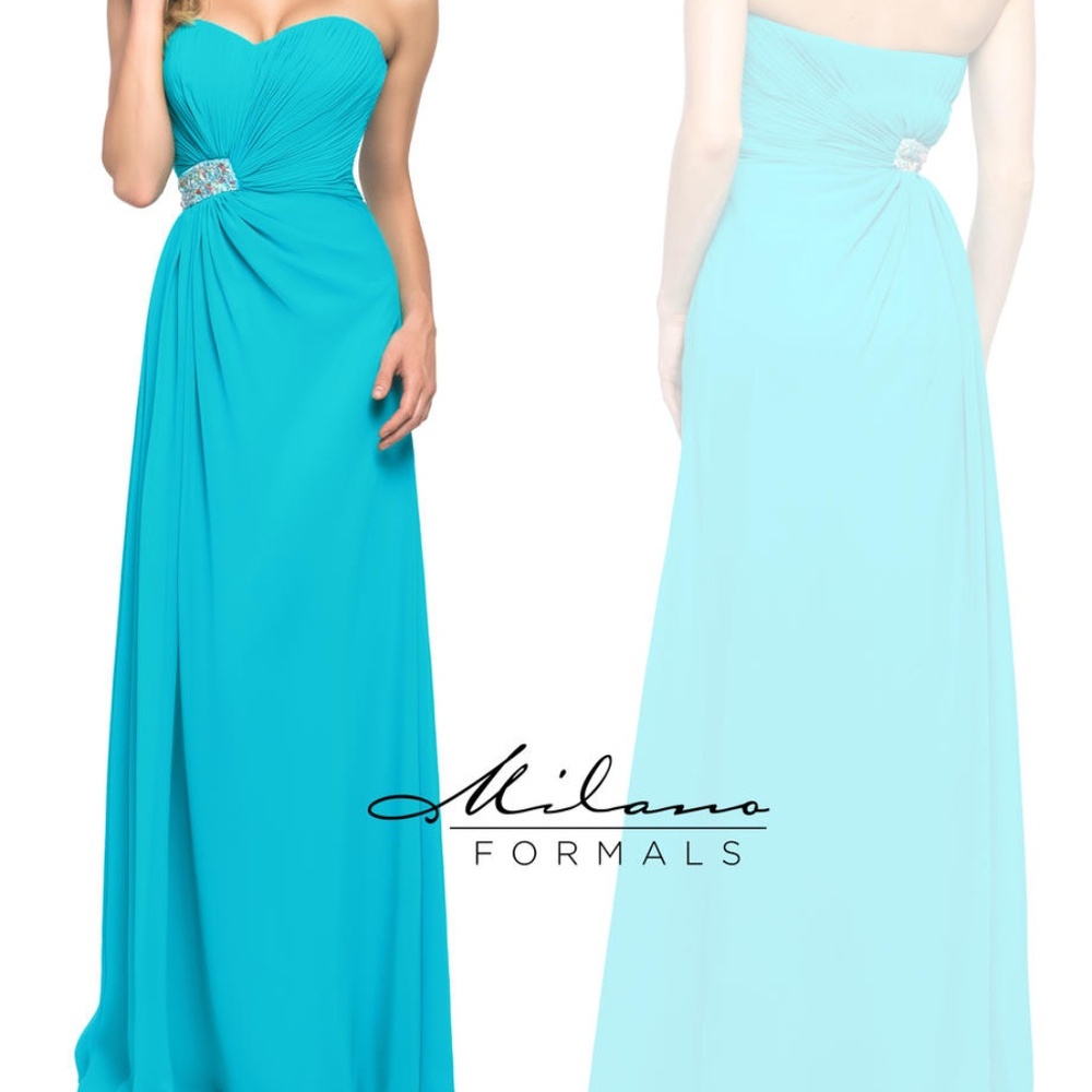 NWT Blue Milano Formals Long Bridesmaid dress Rhinestone accent